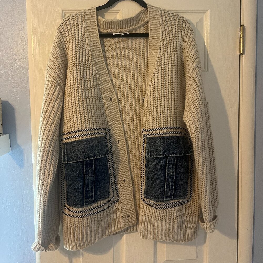ee:some Los Angeles Light Brown Knit Cardigan with Denim Pockets